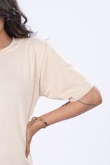 Cream Soft Beige Women Plain T-Shirt