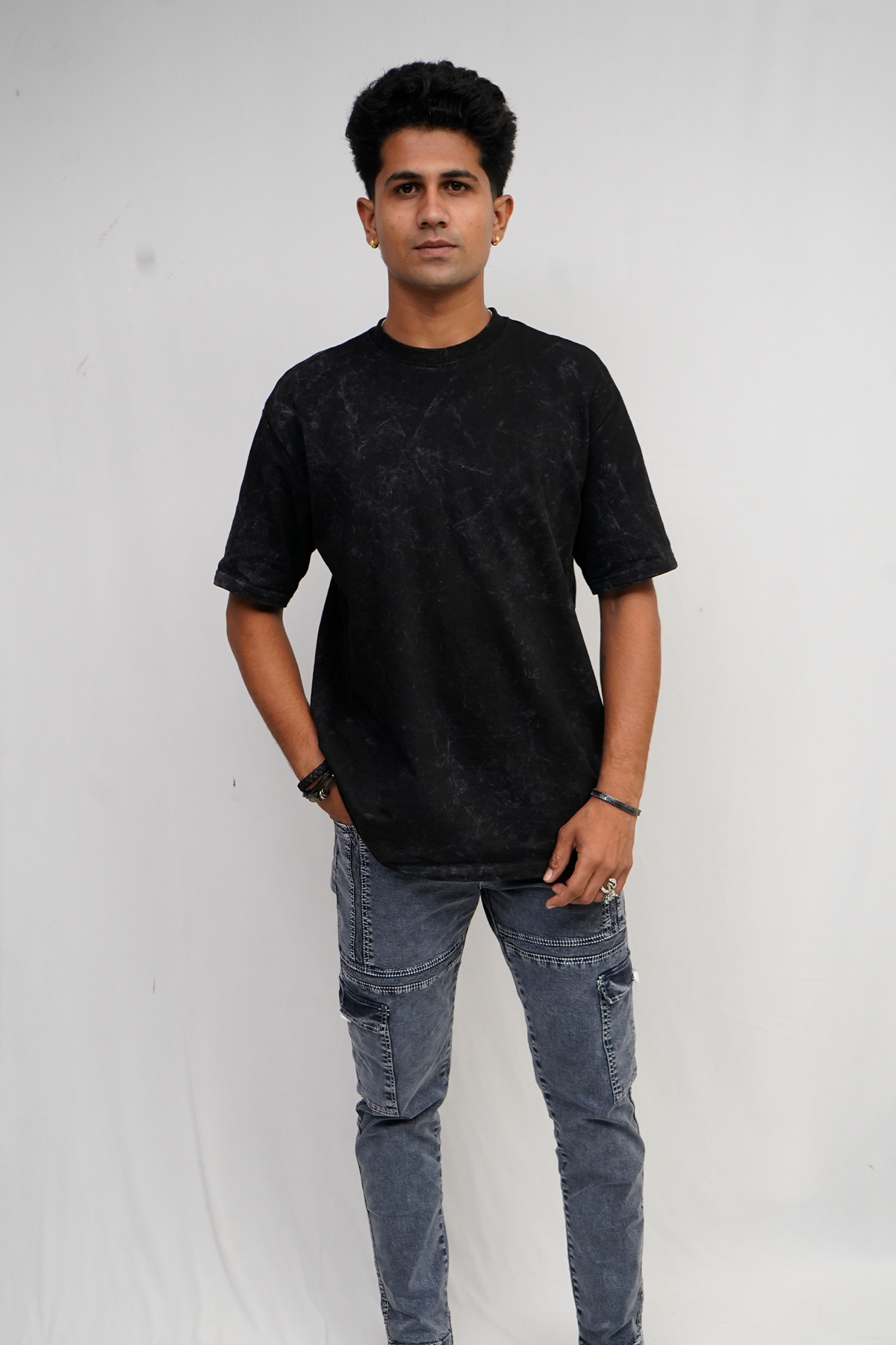 Black Acid Wash T-Shirt For Men