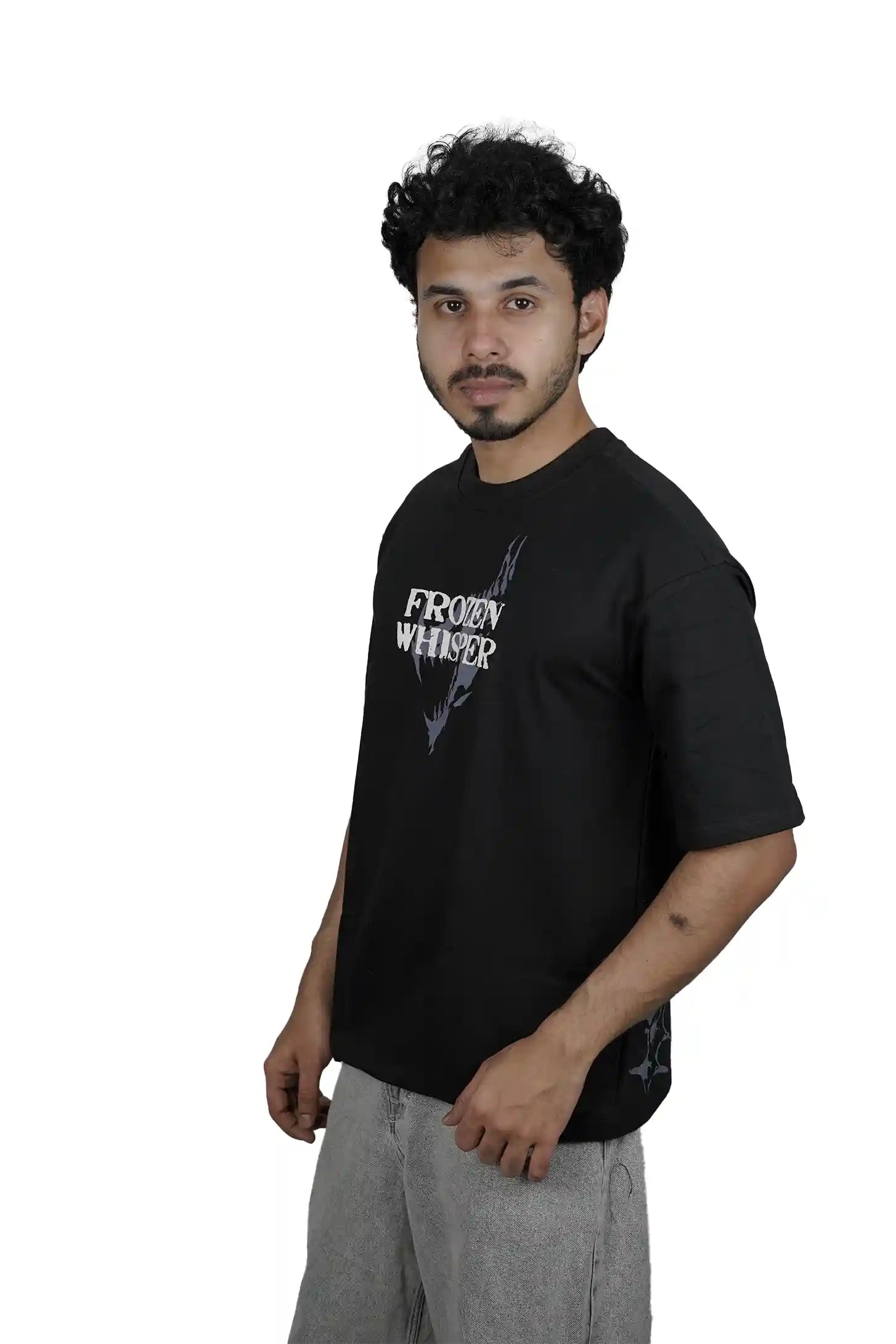 Kapda Kulture black puff print oversized t shirt for men casual streetwear front view