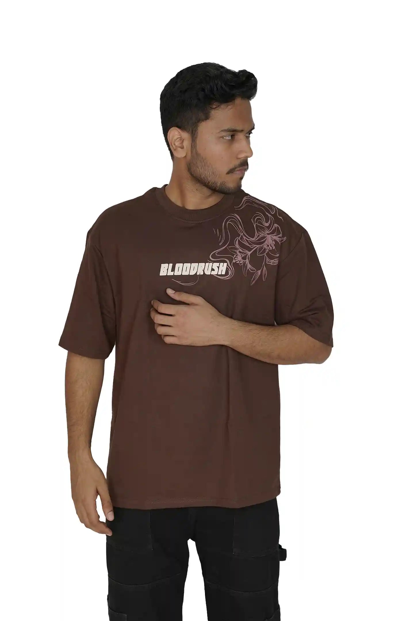 Kapda Kulture brown puff print oversized t shirt for men casual streetwear front styling