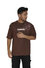 Kapda Kulture brown puff print oversized t shirt for men casual streetwear front styling