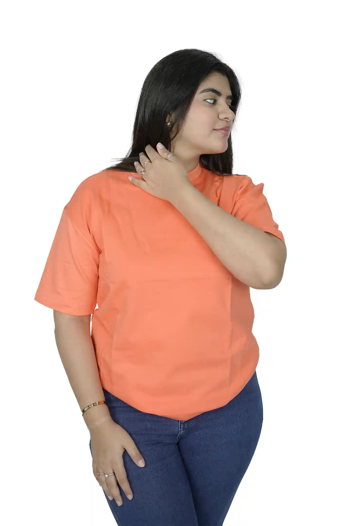 kapda kulture orange plain oversized t shirt for women front view