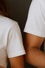 white oversized couple t shirt graphic print close up kapda kulture
