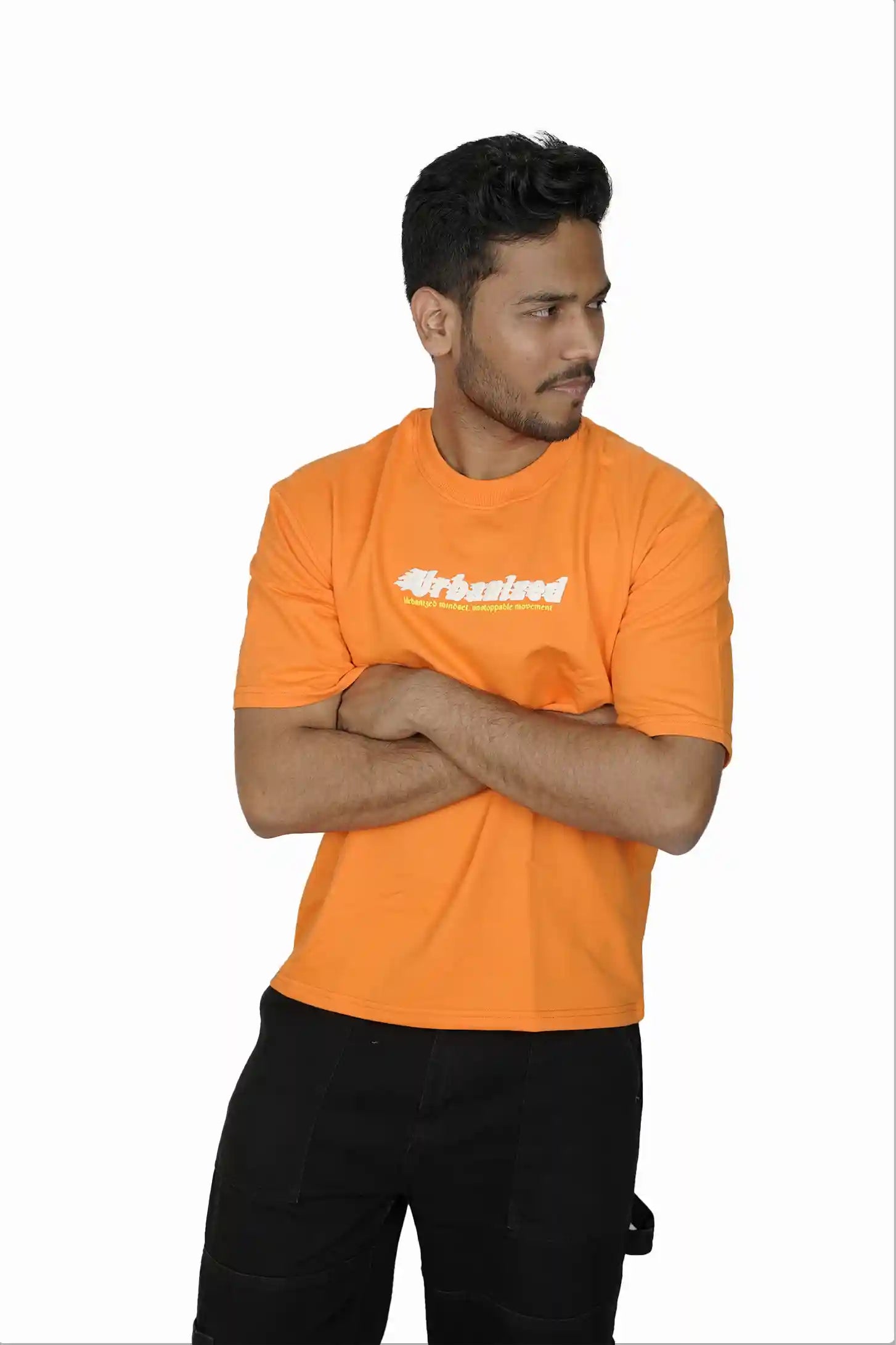 Kapda Kulture orange puff print oversized t shirt streetwear styling look