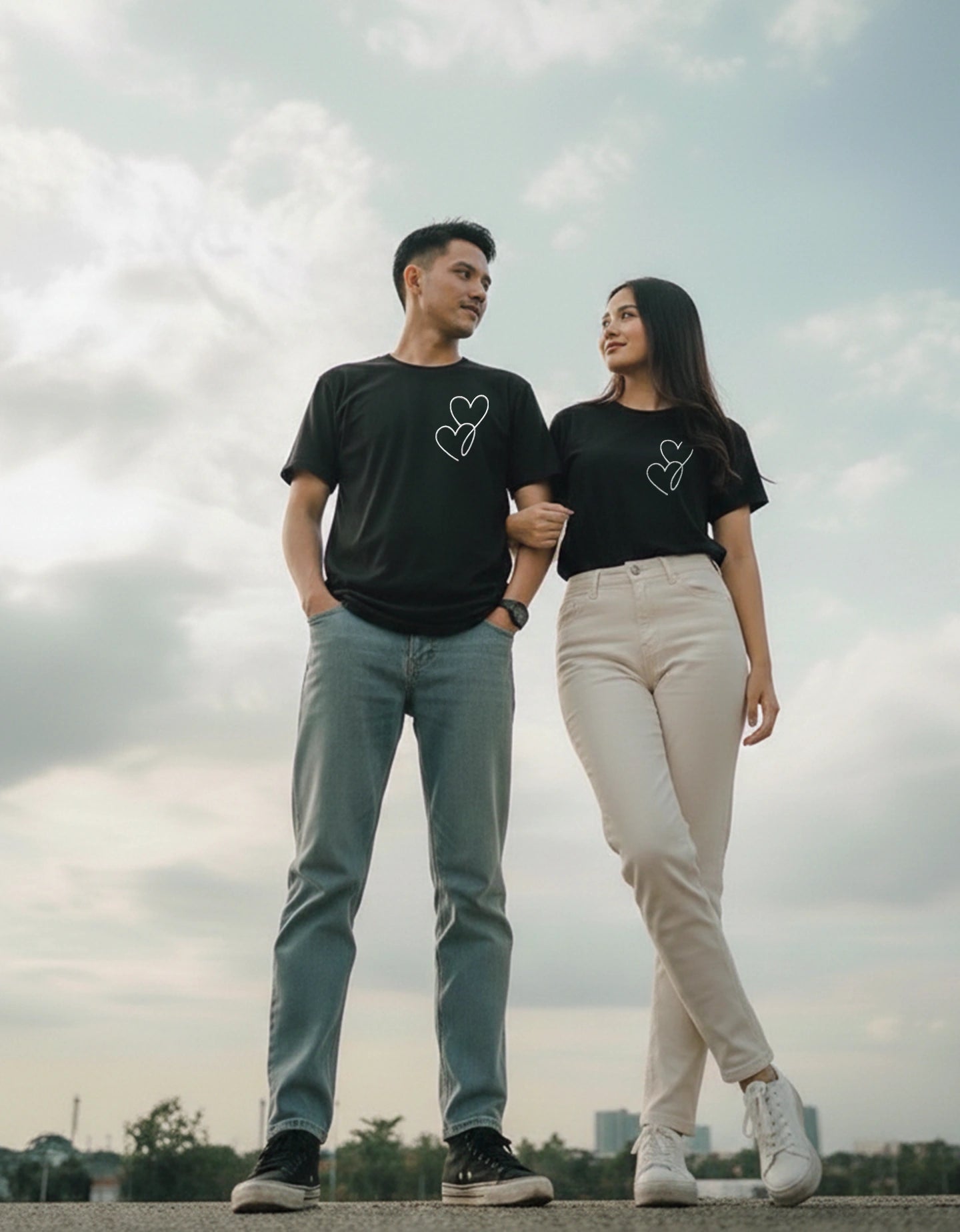 matching couple outfits black t shirts for men and women casual streetwear India Kapda Kulture