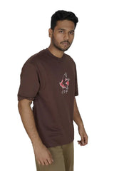 Kapda Kulture brown puff print oversized t shirt for men streetwear side profile look