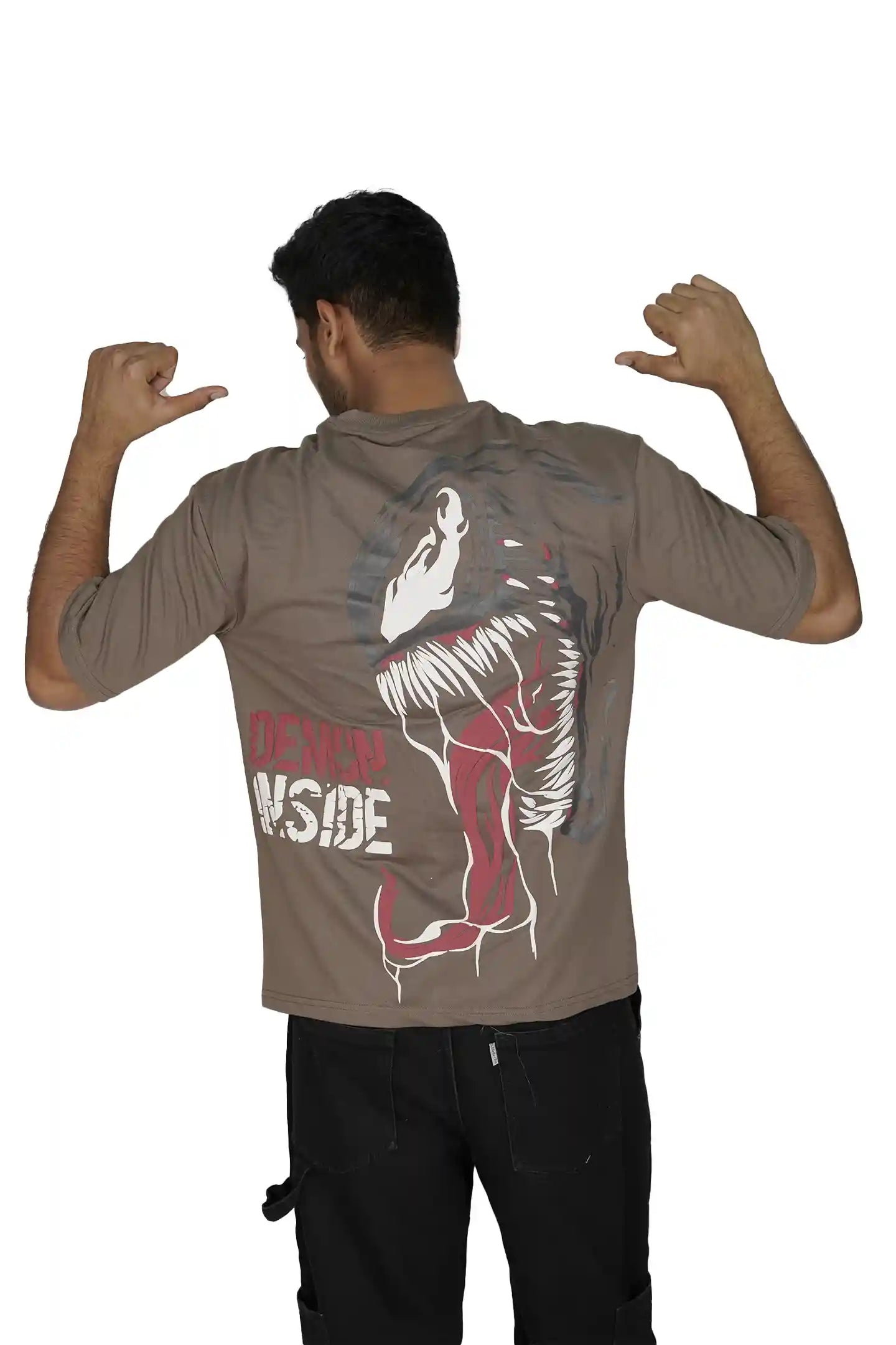 Kapda Kulture brown puff print oversized t shirt symbiote graphic back design streetwear full