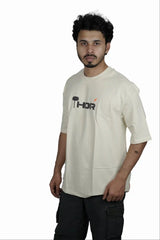 Kapda Kulture beige oversized t shirt puff print streetwear front look men