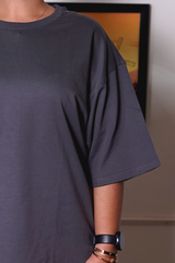 Dark Grey Women Plain T-Shirt