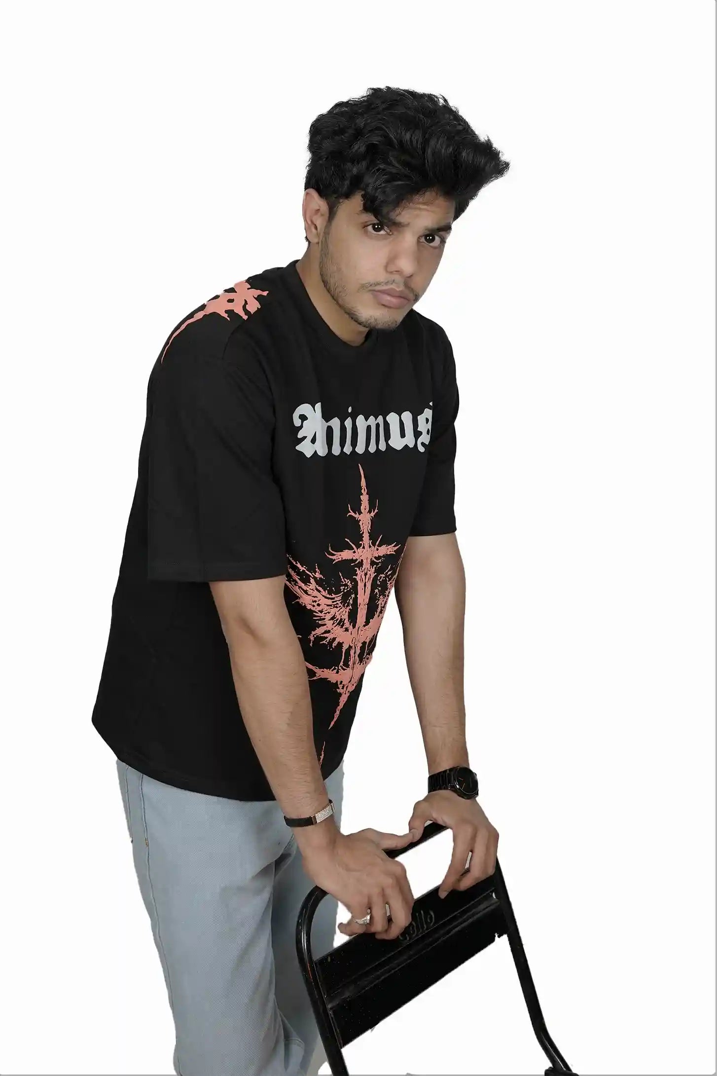 Kapda Kulture black oversized t shirt puff print Animus graphic streetwear front design
