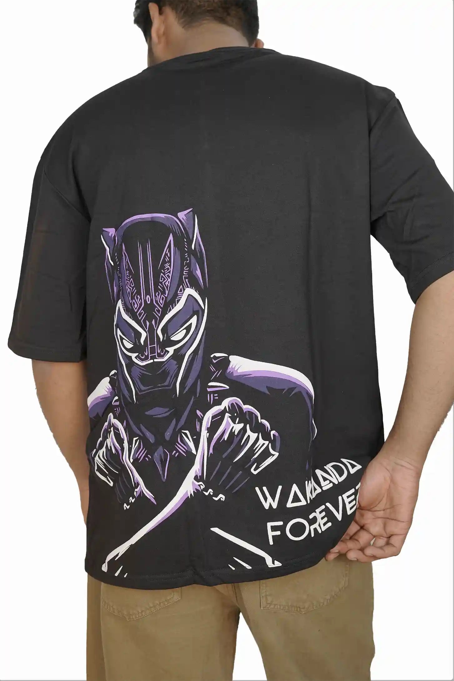 Kapda Kulture black puff print oversized t shirt for men India panther graphic back view