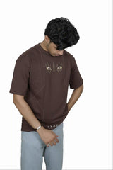 Kapda Kulture brown puff print oversized t shirt for men casual streetwear front styling