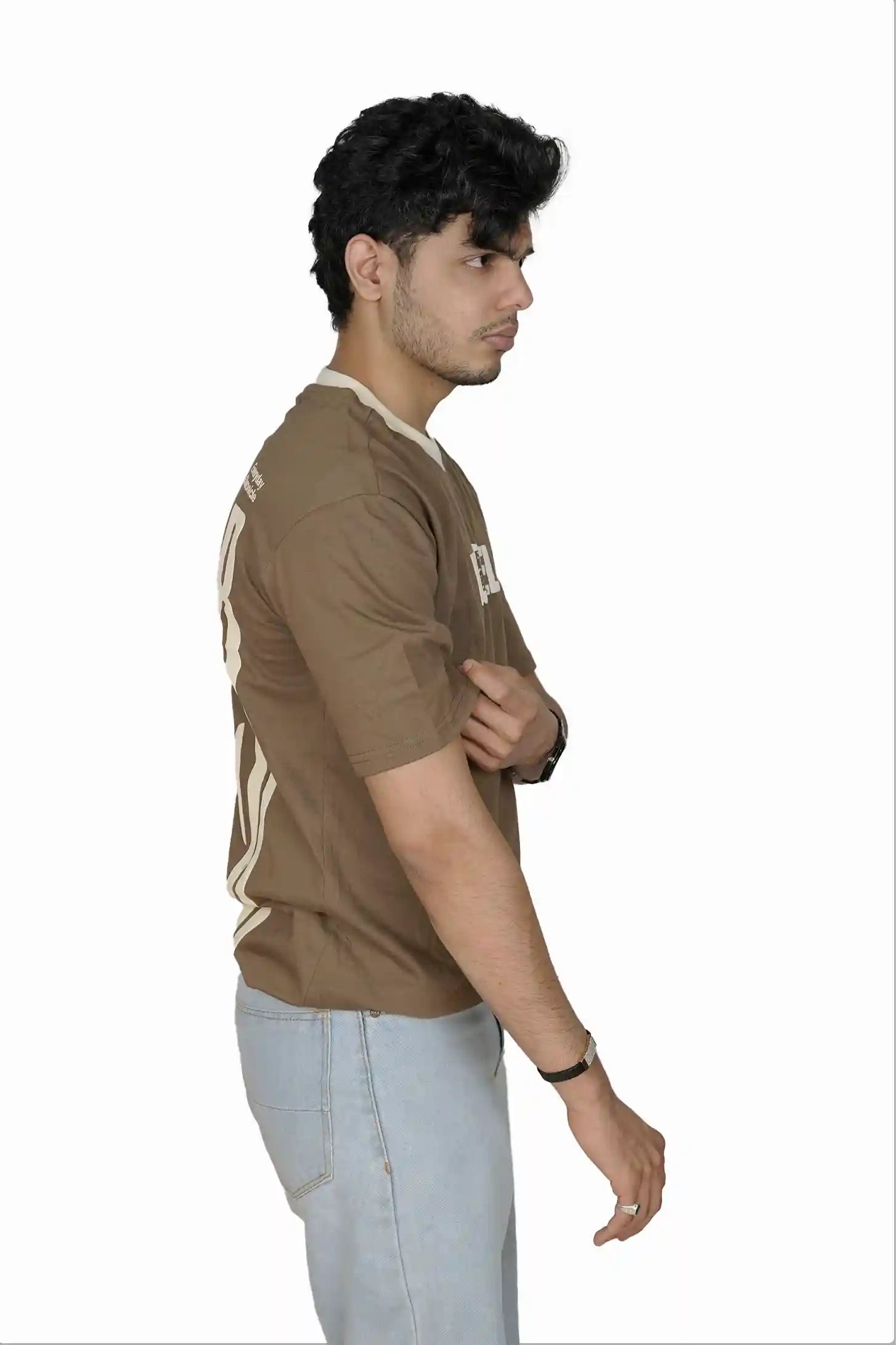 Kapda Kulture brown puff print oversized t shirt for men streetwear side profile look