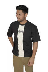 Kapda Kulture black puff print oversized t shirt casual streetwear front view model pose