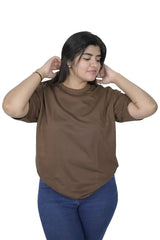 kapda kulture brown plain oversized t shirt for women front view