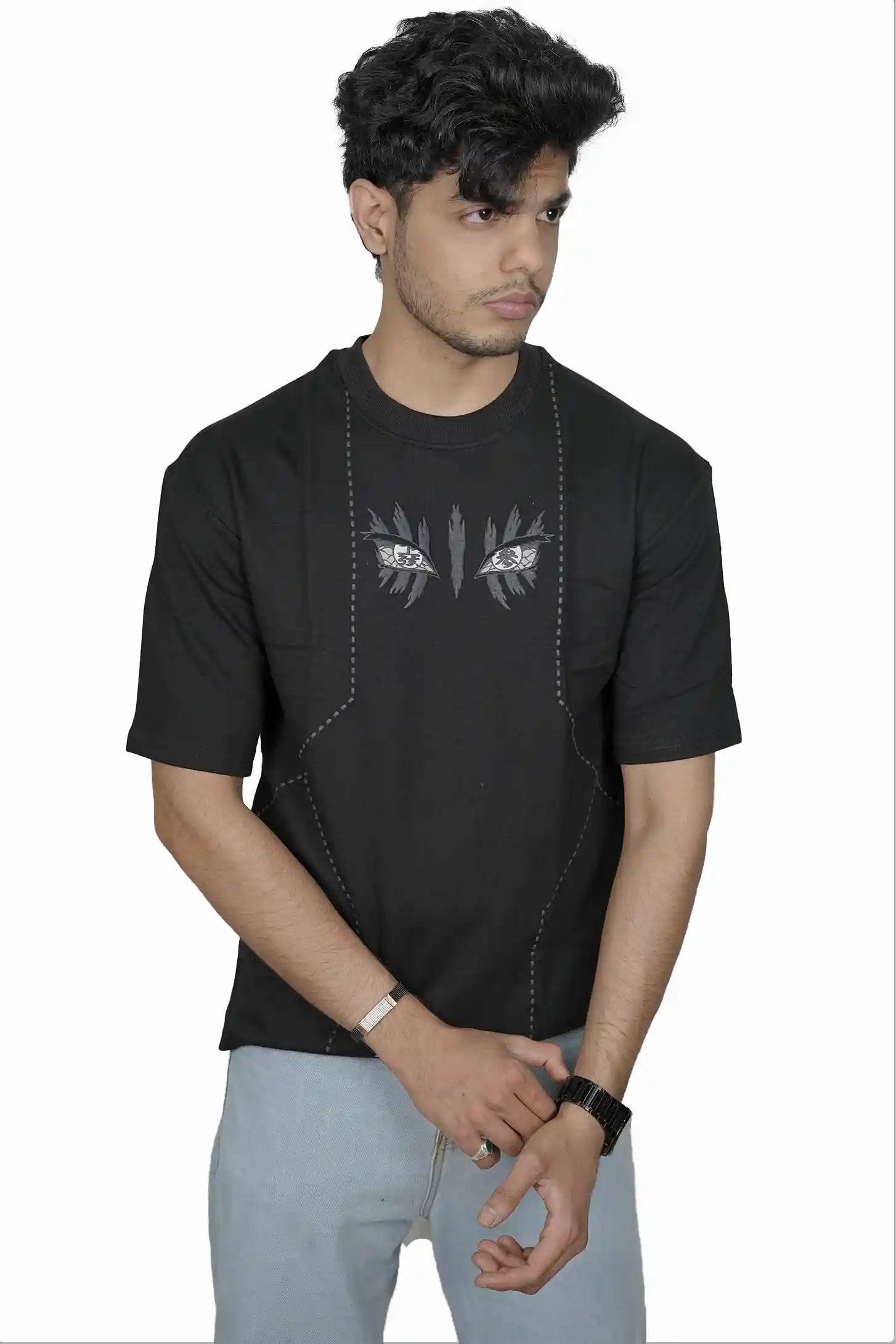 Kapda Kulture black oversized t shirt puff print anime graphic front design streetwear