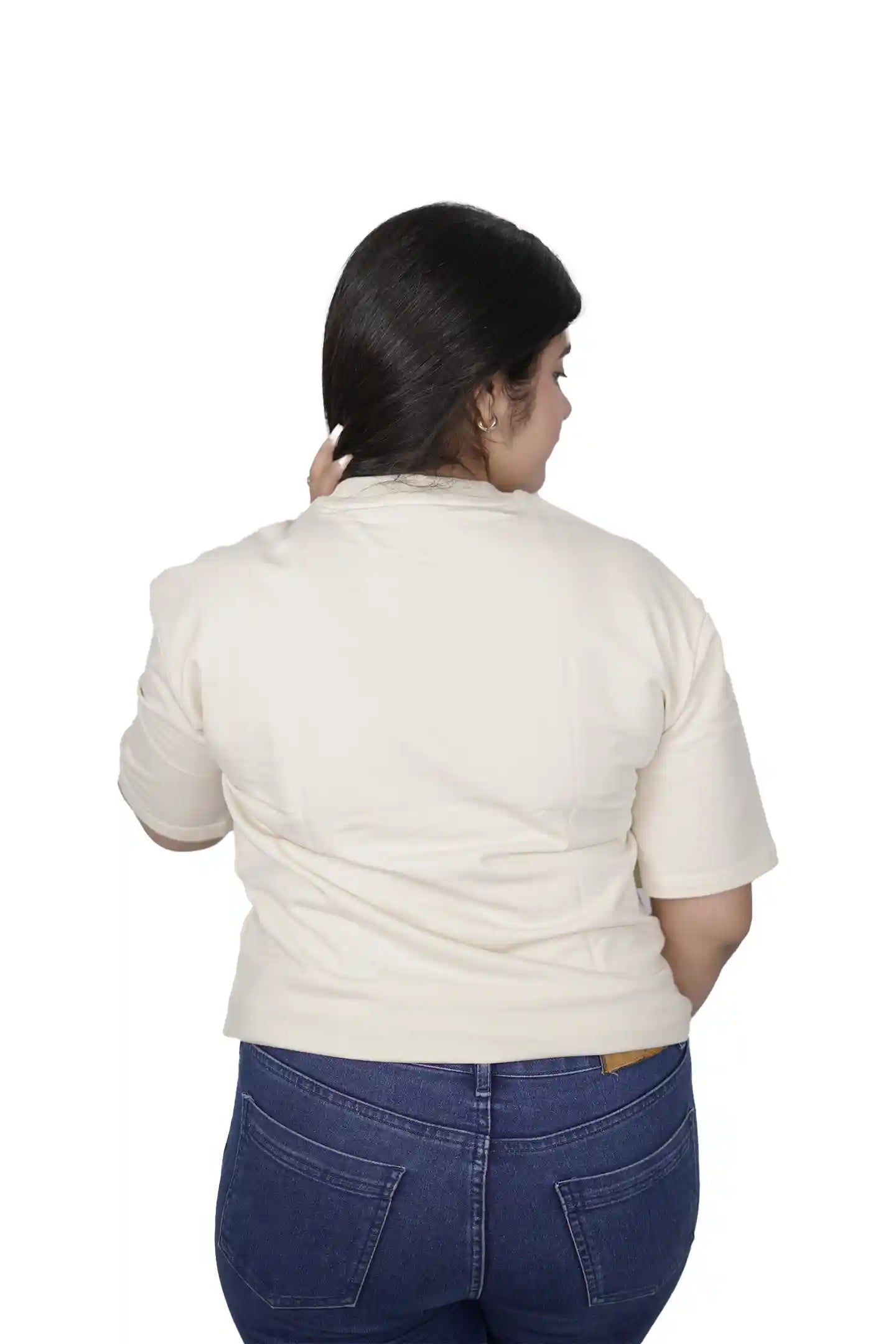 kapda kulture cream plain oversized t shirt for women back view