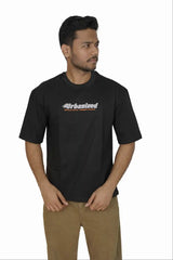 Kapda Kulture black puff print oversized t shirt casual streetwear front view model pose