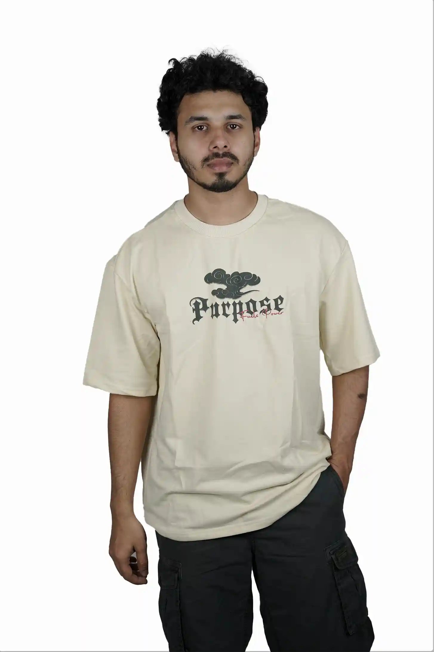 Kapda Kulture beige oversized t shirt puff print purpose typography front design streetwear