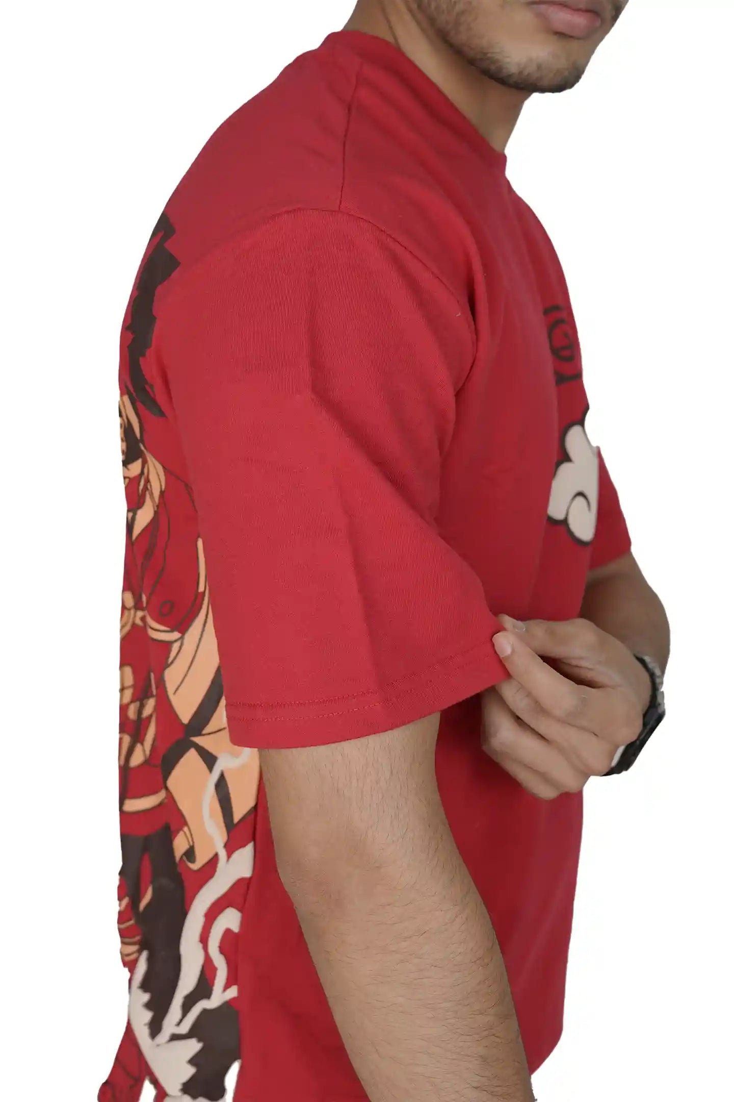 Kapda Kulture red puff print oversized t shirt for men streetwear side profile look