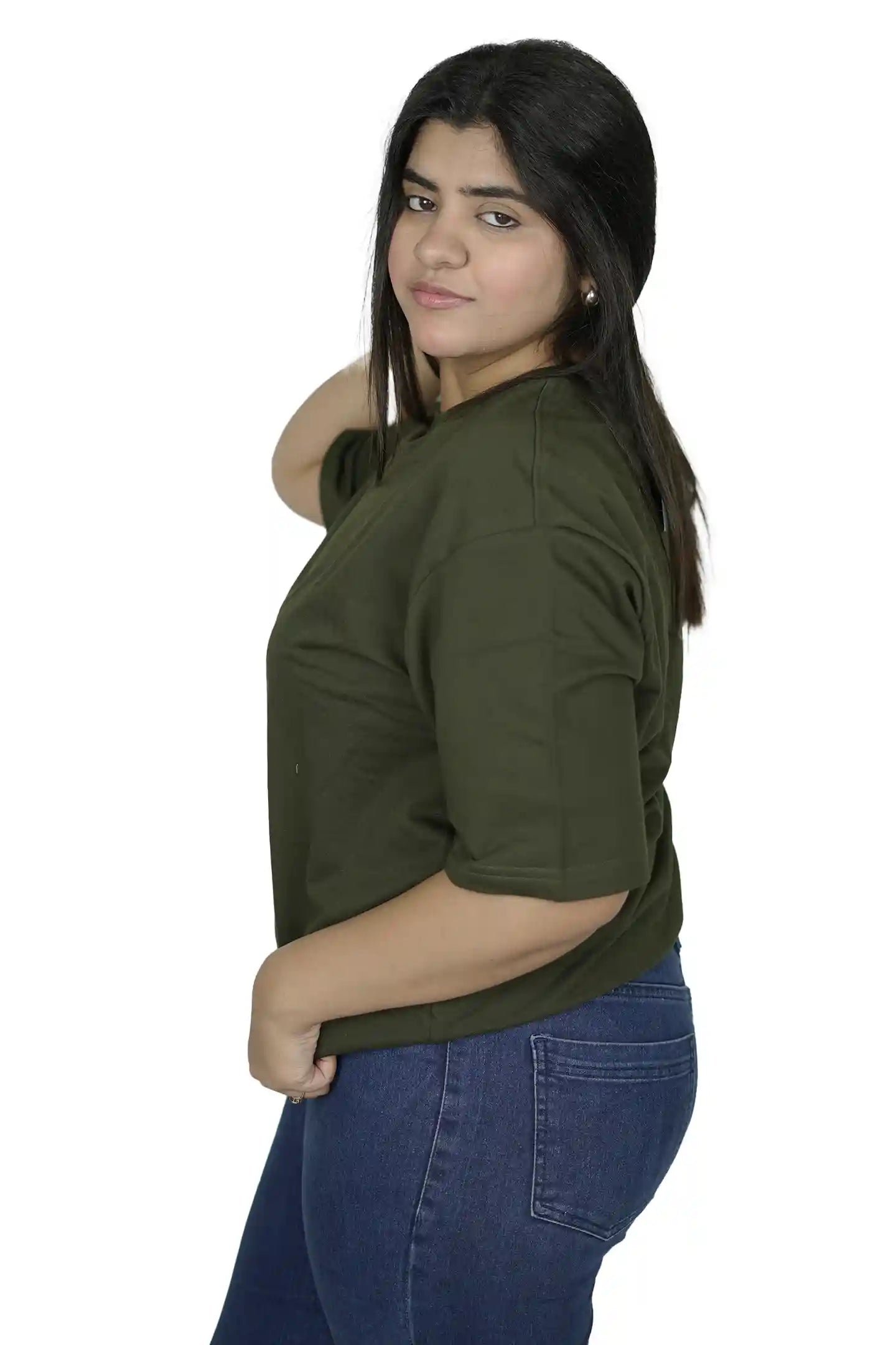 kapda kulture olive green plain oversized t shirt for women side view