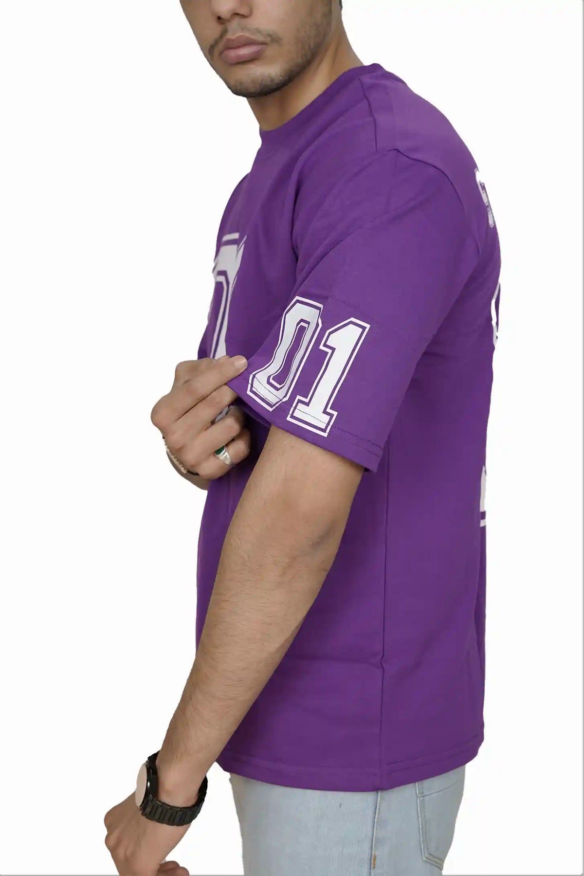 Kapda Kulture purple oversized t shirt for men puff print streetwear side profile
