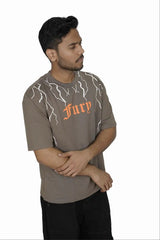 Kapda Kulture grey puff print oversized t shirt for men India Fury relaxed fit view