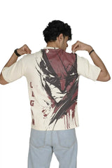 Kapda Kulture beige puff print oversized t shirt for men claw graphic back design streetwear
