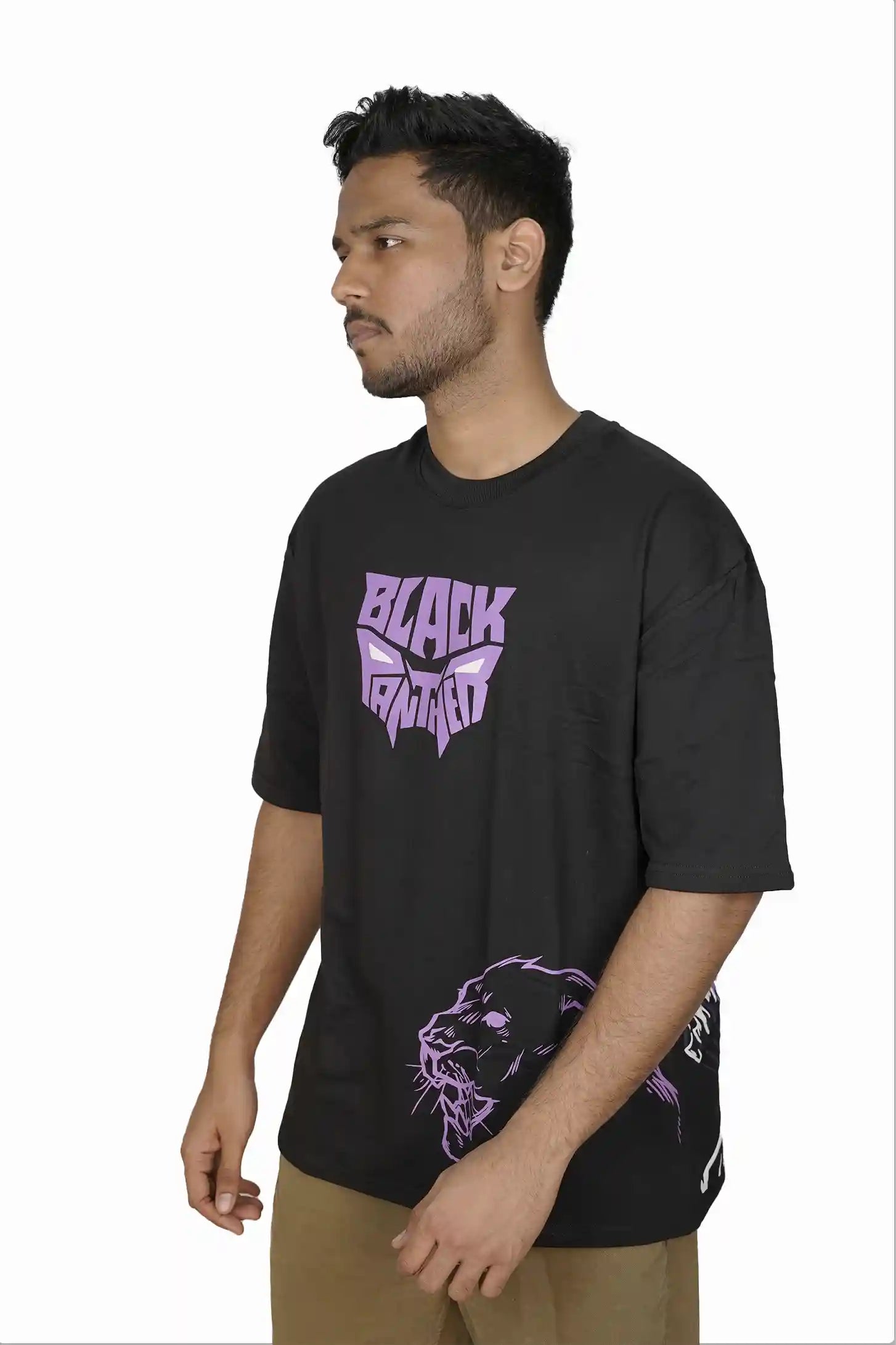 Kapda Kulture black oversized t shirt for men puff print streetwear side profile styling