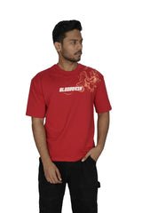 Kapda Kulture red puff print oversized t shirt casual streetwear front view model pose