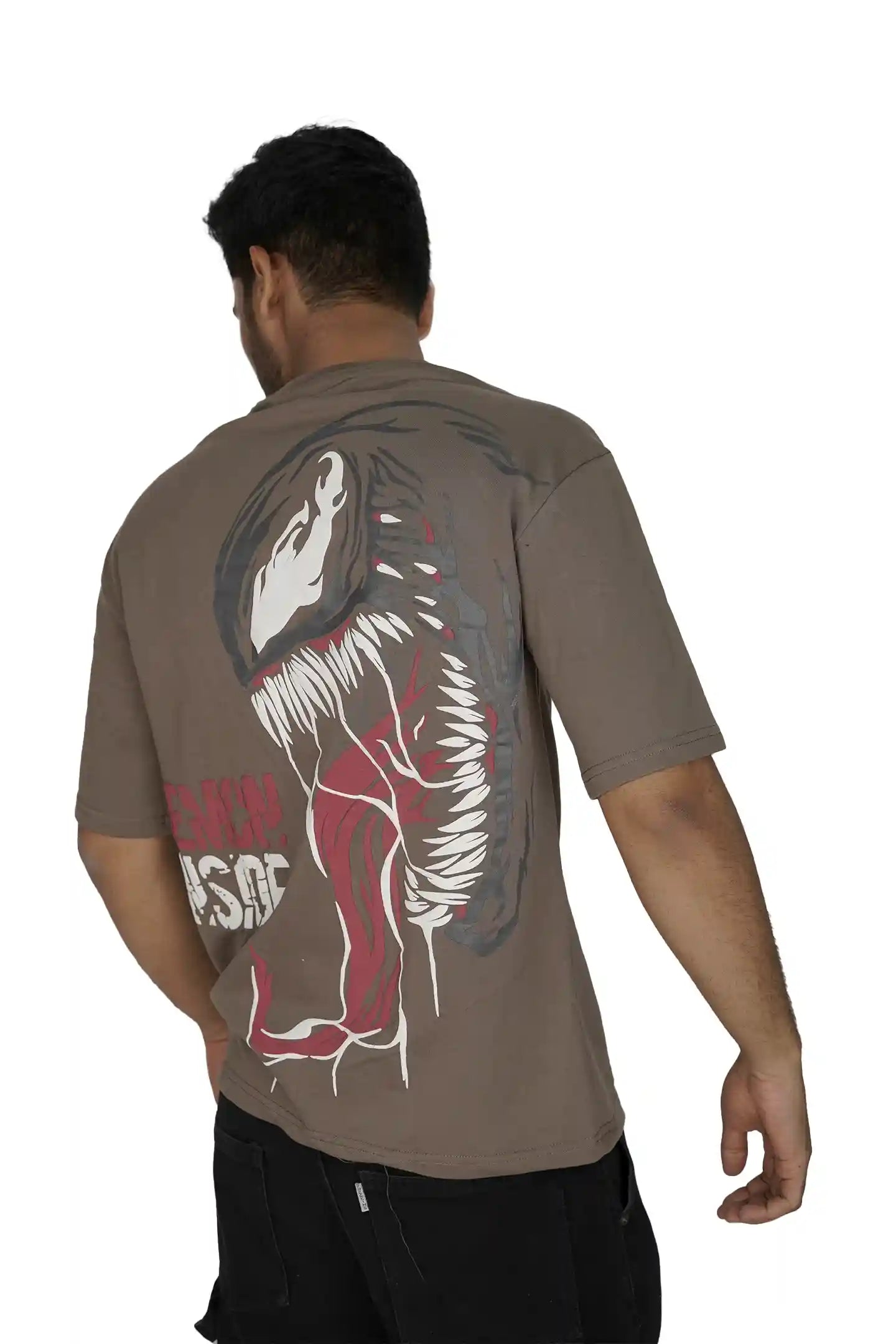Kapda Kulture brown puff print oversized t shirt symbiote graphic back design streetwear
