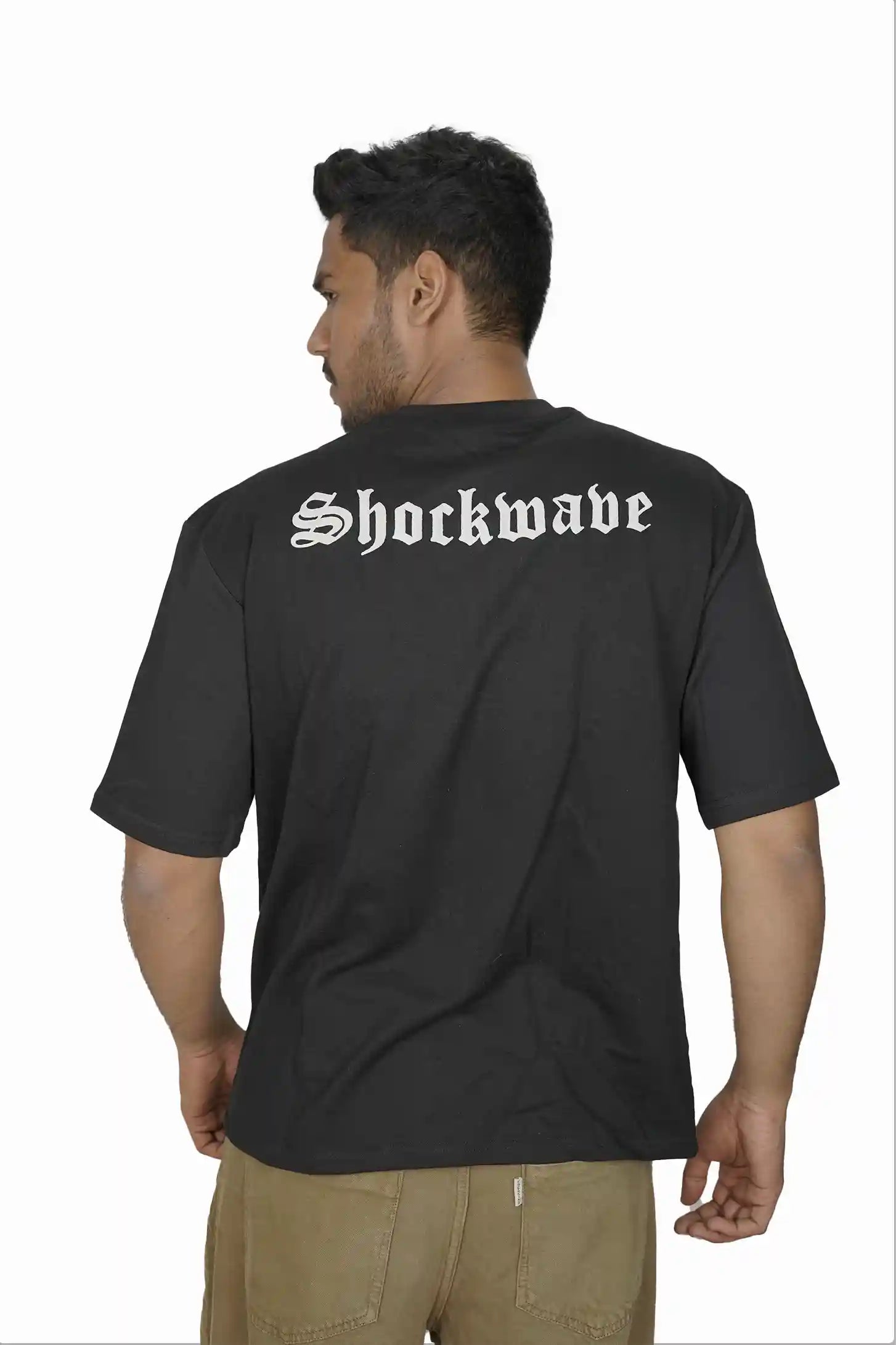 Kapda Kulture black puff print oversized t shirt for men India Fury back view