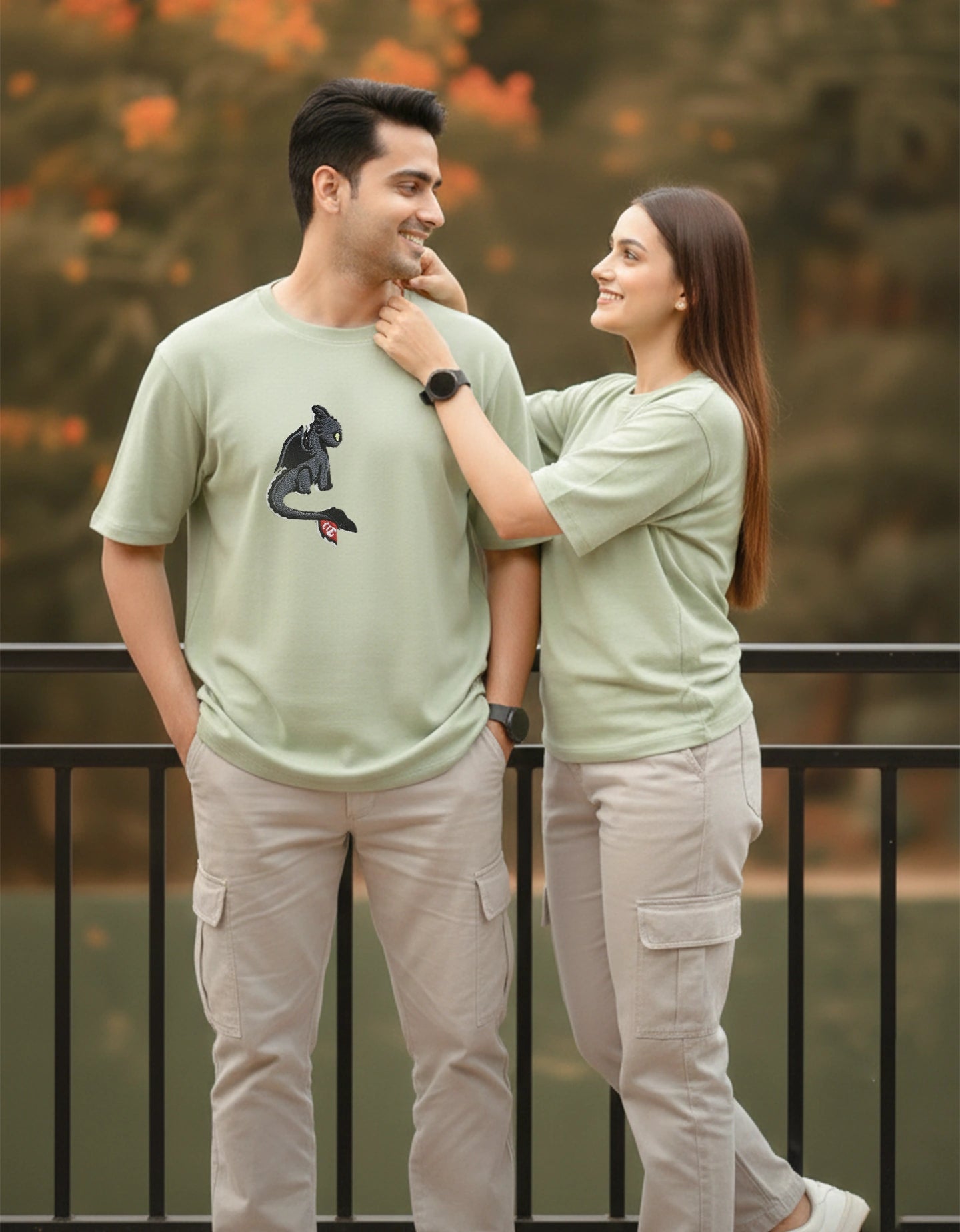 matching green couple outfits t shirts for men and women casual streetwear India Kapda Kulture
