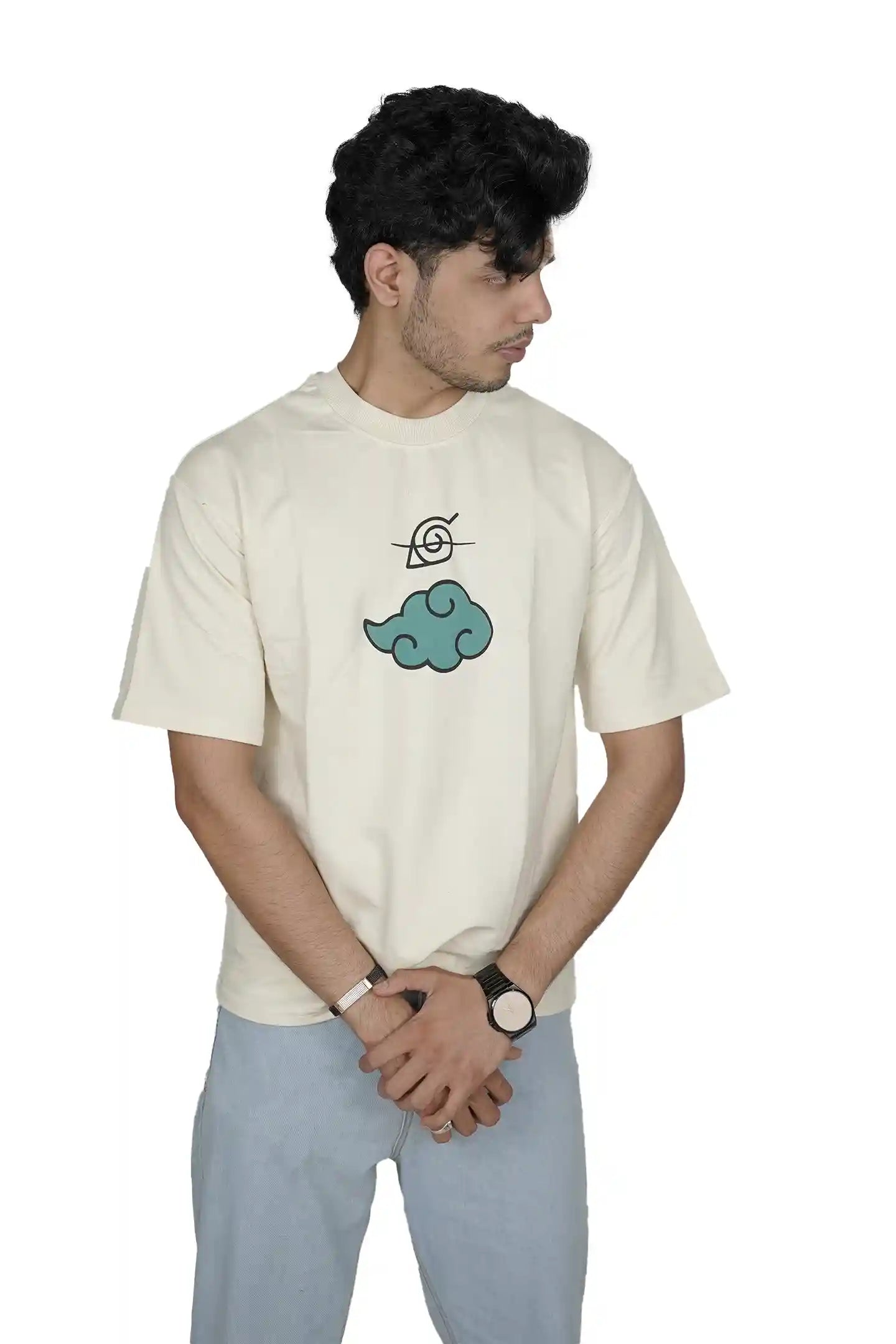 Kapda Kulture beige oversized t shirt puff print anime graphic front styling streetwear