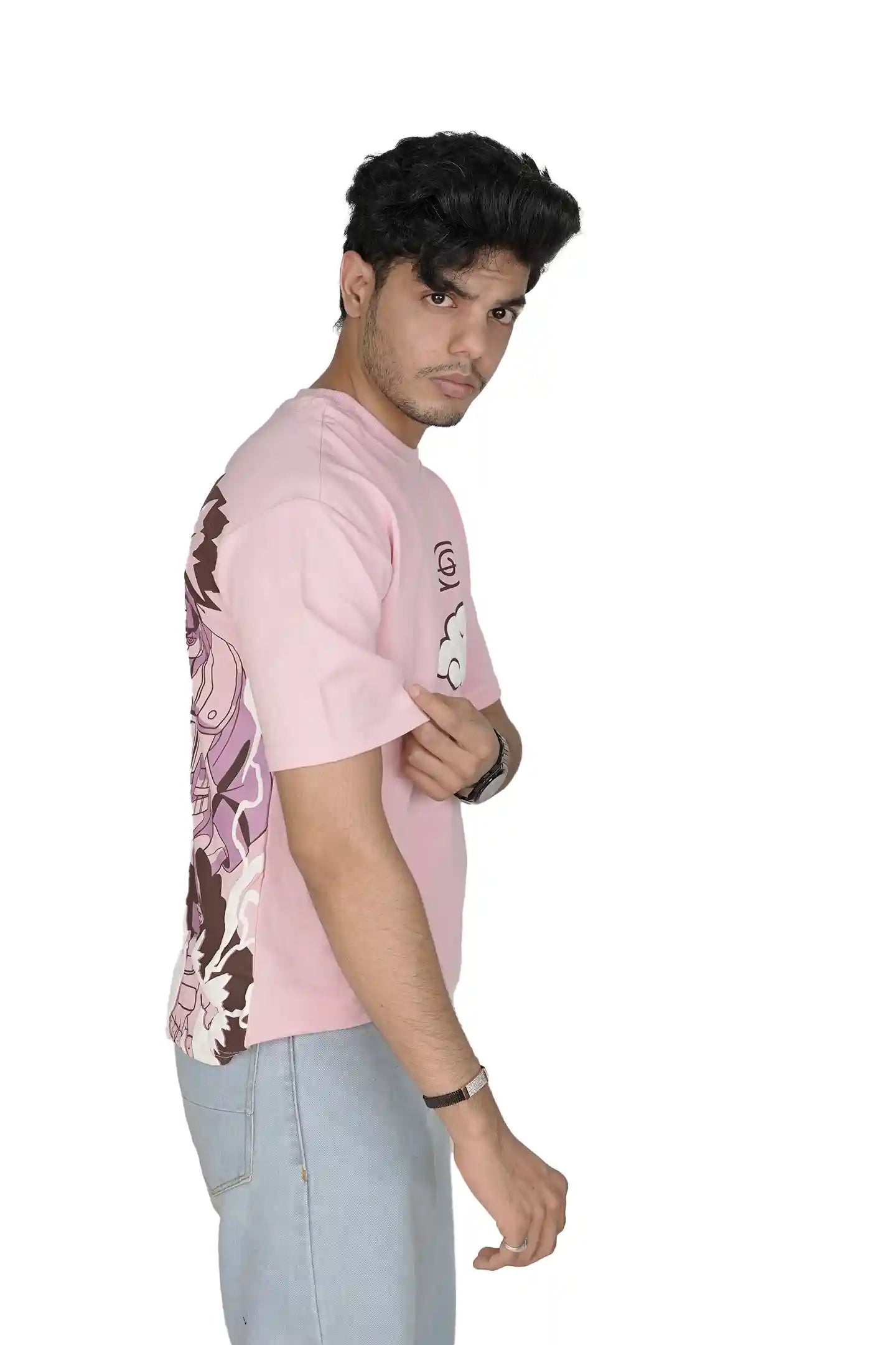 Kapda Kulture pink puff print oversized t shirt for men casual streetwear look