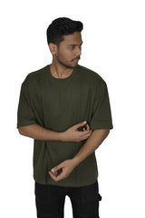 Kapda Kulture olive plain oversized t shirt for men India front detail view
