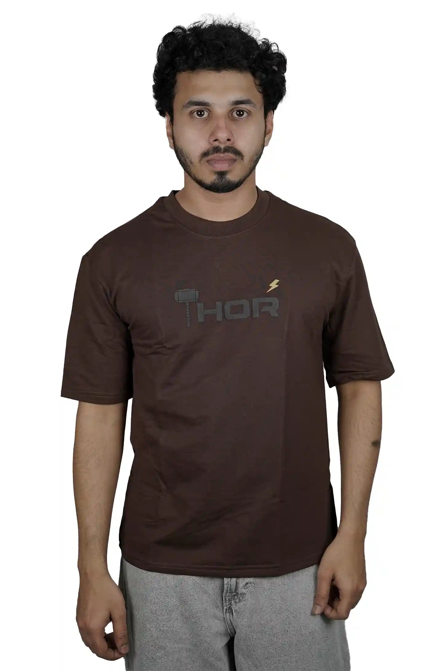 Kapda Kulture brown oversized t shirt puff print streetwear front styling men