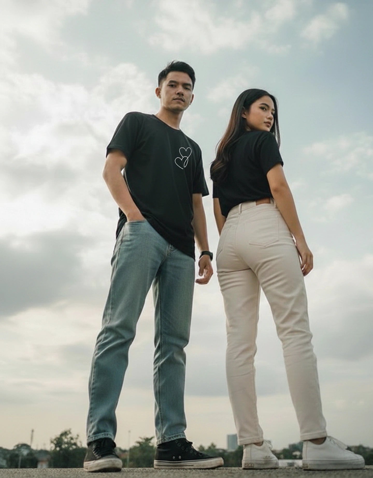 stylish couple t shirts black matching outfits for couples India casual aesthetic look Kapda Kulture