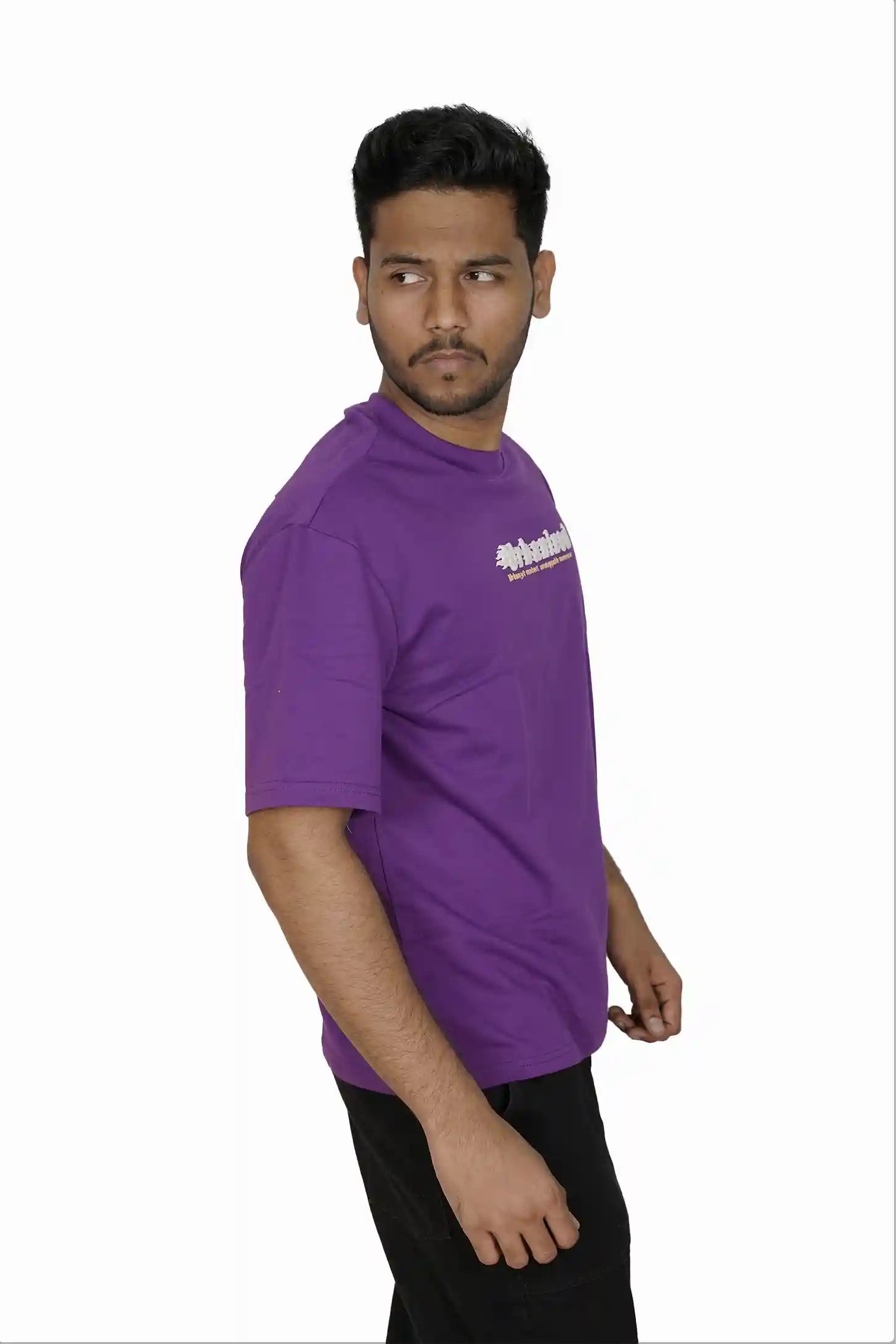 Kapda Kulture purple puff print oversized t shirt for men casual streetwear side profile