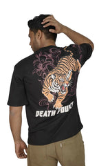 Kapda Kulture black puff print oversized t shirt tiger graphic streetwear side profile
