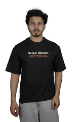 Kapda Kulture black puff print oversized t shirt casual streetwear front view model pose