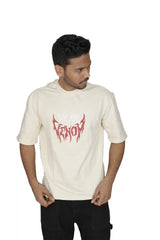 Kapda Kulture white puff print t shirt we are venom graphic close up design