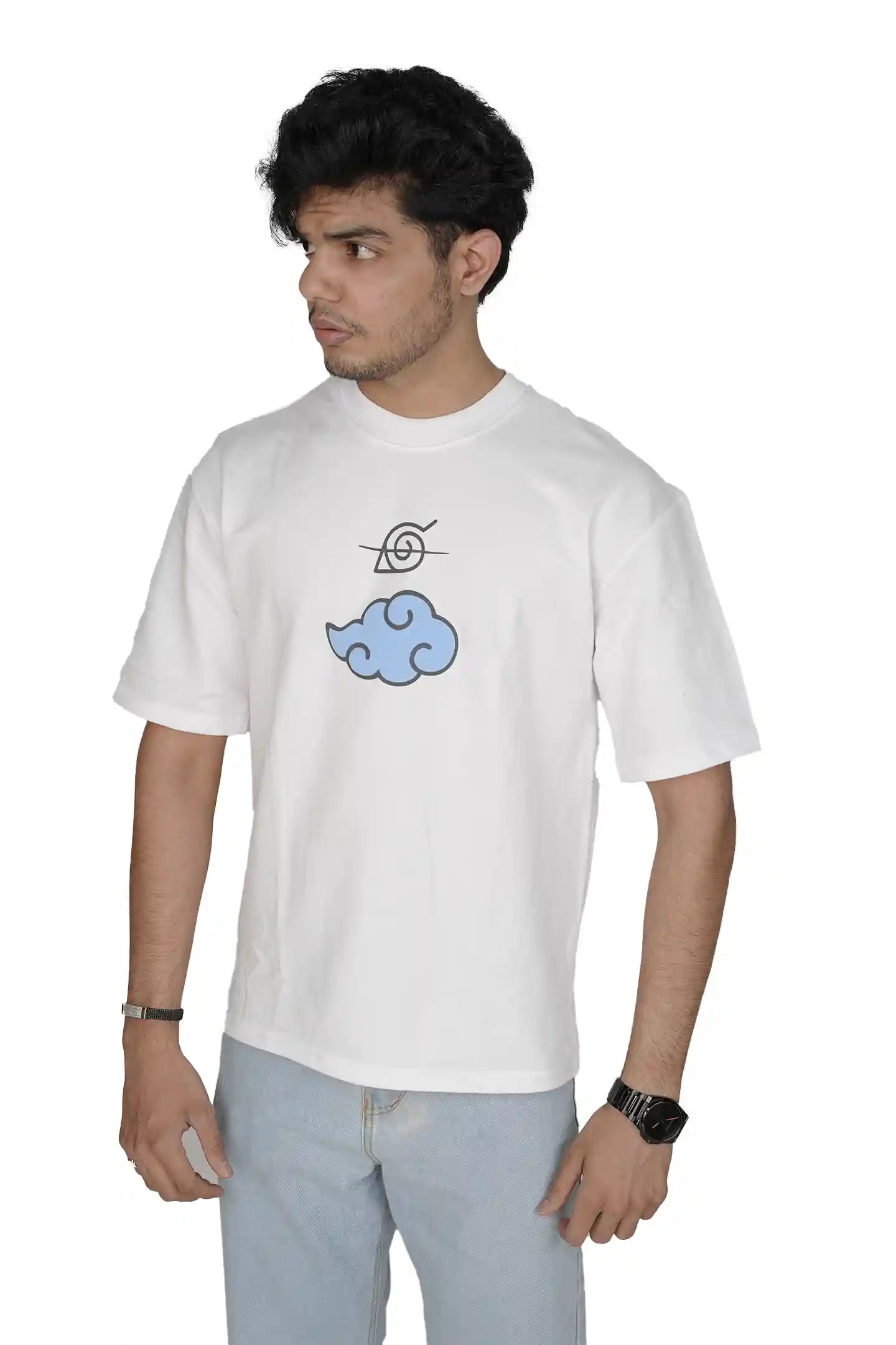 Kapda Kulture white oversized t shirt for men puff print streetwear side profile styling