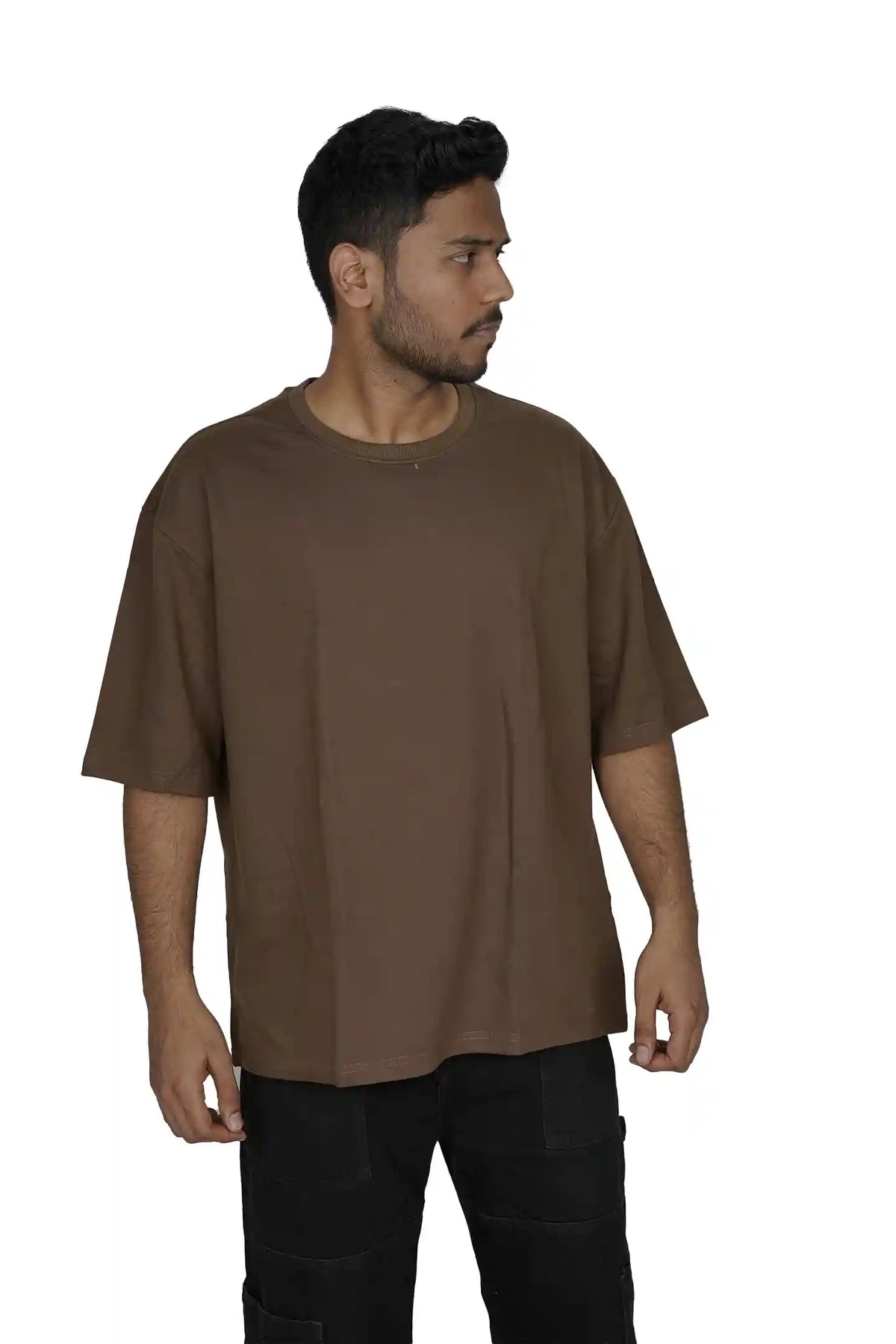 Kapda Kulture chocolate plain oversized t shirt for men India front view