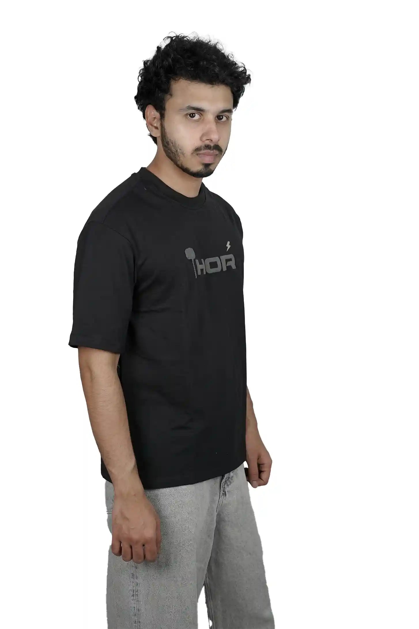 Kapda Kulture black oversized t shirt for men puff print streetwear side profile styling