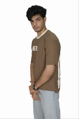 Kapda Kulture brown puff print oversized t shirt for men streetwear side profile look model