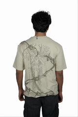 Kapda Kulture beige oversized t shirt puff print skeleton graphic back design streetwear