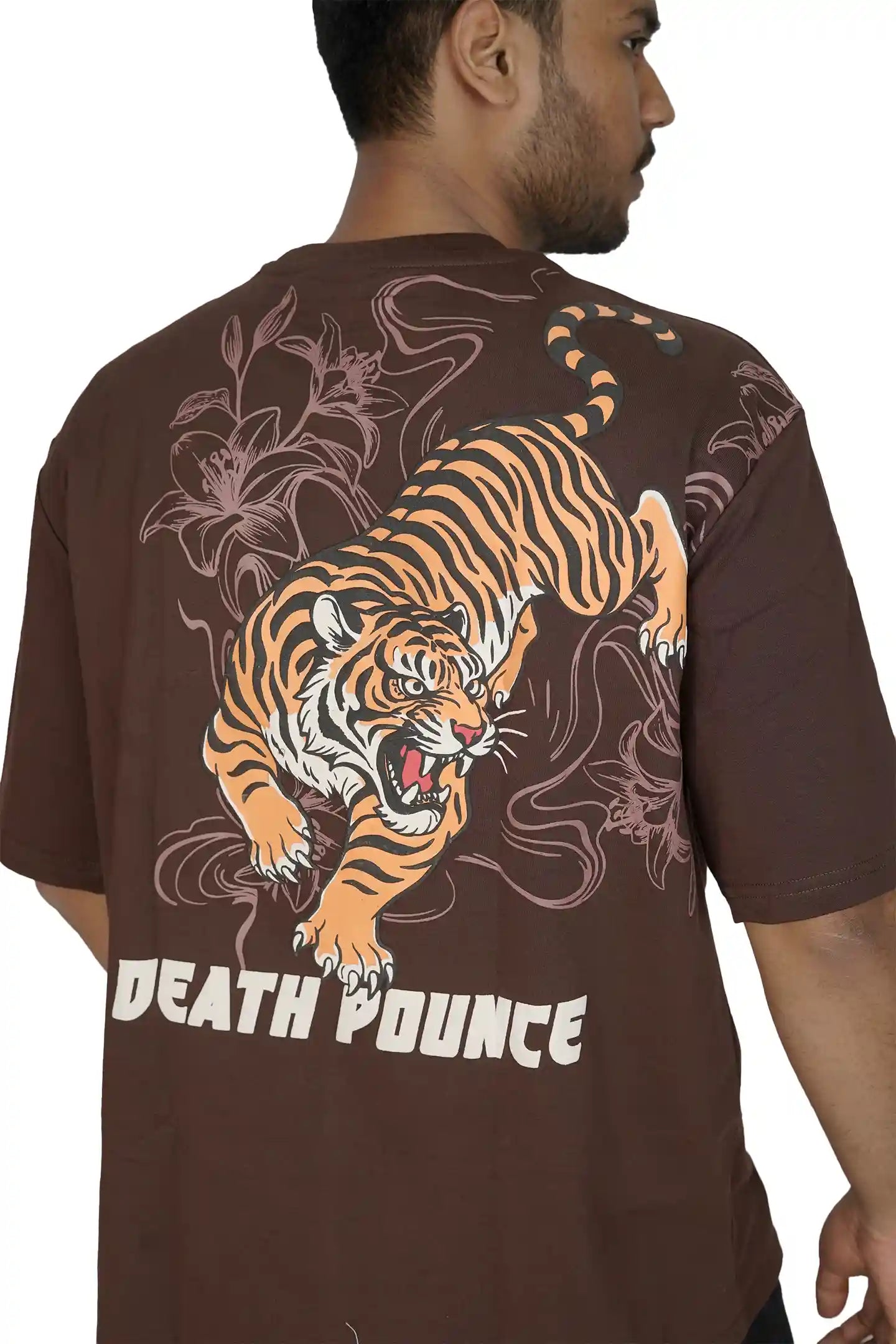 Kapda Kulture brown oversized t shirt puff print tiger graphic back design streetwear