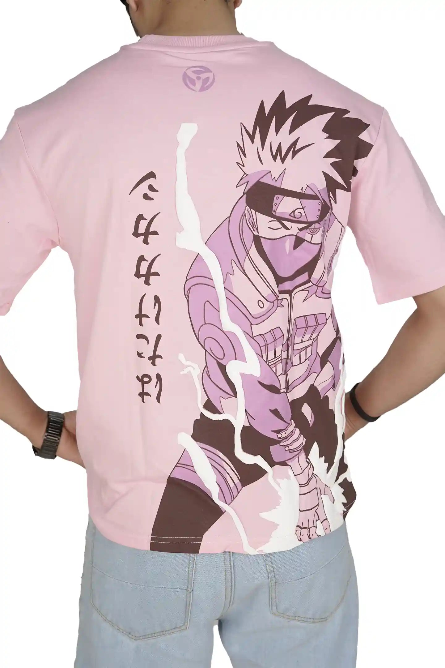 Kapda Kulture pink puff print oversized t shirt for men India anime graphic back design