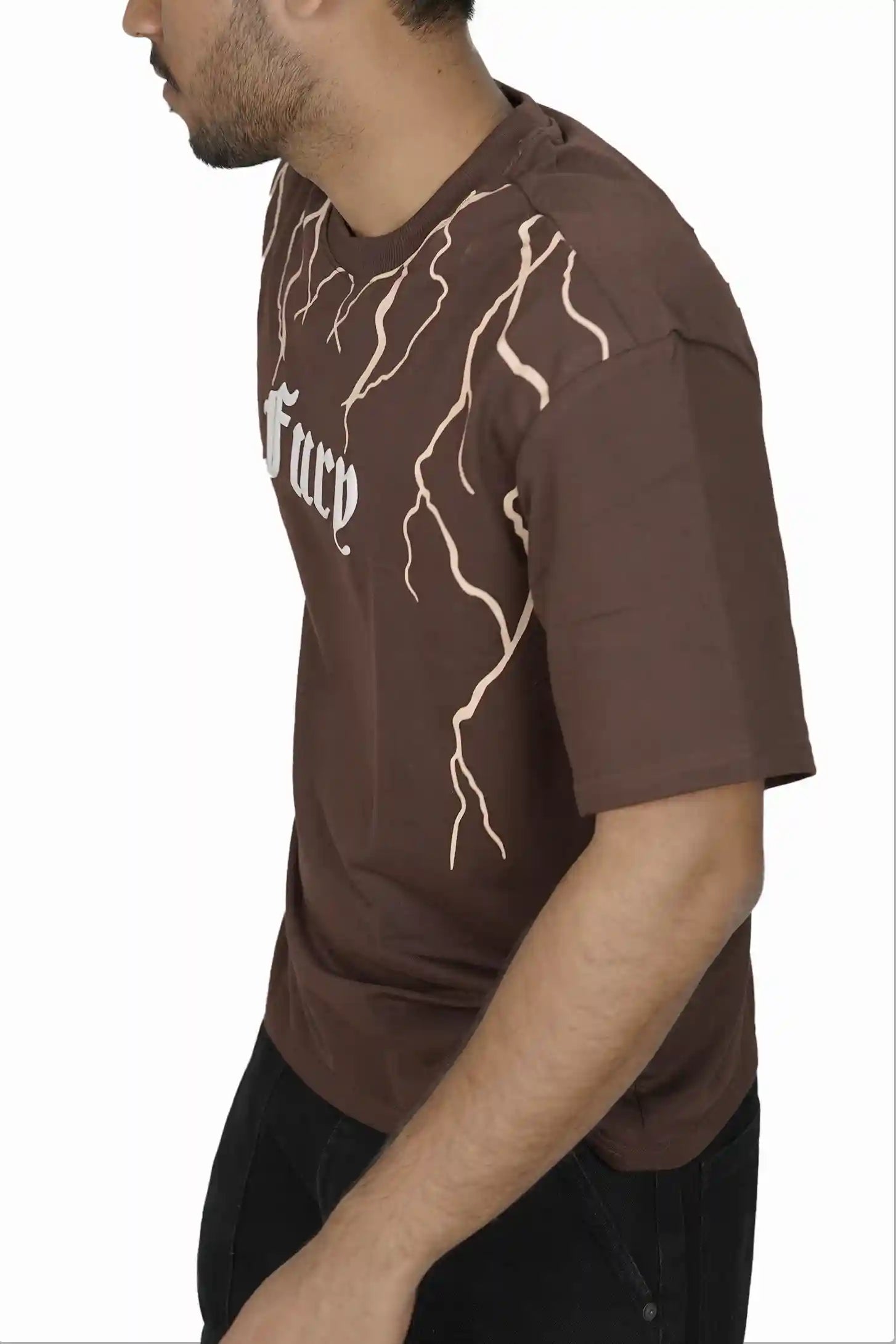 Kapda Kulture brown puff print oversized t shirt for men India Fury side view